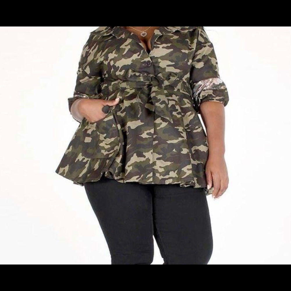 Camouflage Sequins Jacket (Green Camo, & Green,Gold, Platinum, & Rust Sequins)